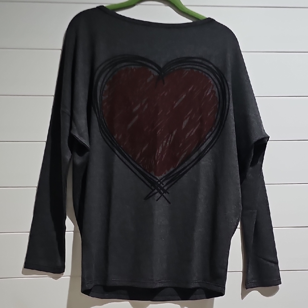 Go Couture Charcoal Top with Heart Motif